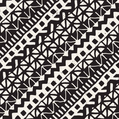 Dikişsiz desen etnik ve kabile. Elle çizilmiş süs şeritler. Siyah beyaz yazdırma. Vektör geometrik arka plan.