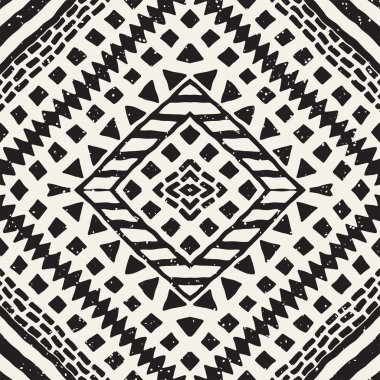 Dikişsiz desen etnik ve kabile. Elle çizilmiş süs şeritler. Siyah beyaz yazdırma. Vektör geometrik arka plan.