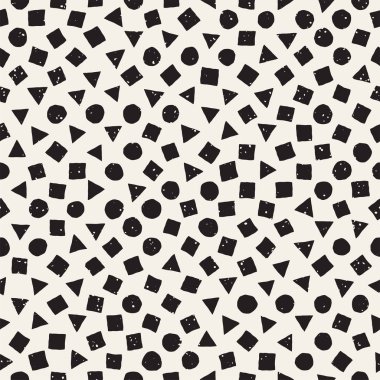 El çekilmiş siyah beyaz mürekkep soyut seamless modeli. Vektör şık grunge doku. Tek renkli geometrik dağınık şekiller