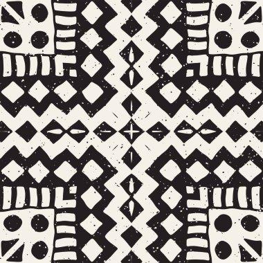 Dikişsiz desen etnik ve kabile. Elle çizilmiş süs şeritler. Siyah ve beyaz, tekstil baskı. Vektör geometrik arka plan.