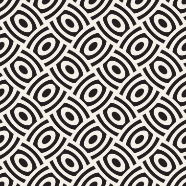 Vektör eğri şekiller kılavuzu olan geometrik seamless modeli. Soyut tek renkli kafes doku yuvarlanır. Modern yinelenen Tekstil arka plan tasarımı