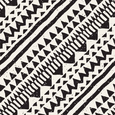 Dikişsiz desen etnik ve kabile. Elle çizilmiş süs şeritler. Siyah ve beyaz, tekstil baskı. Vektör geometrik arka plan.