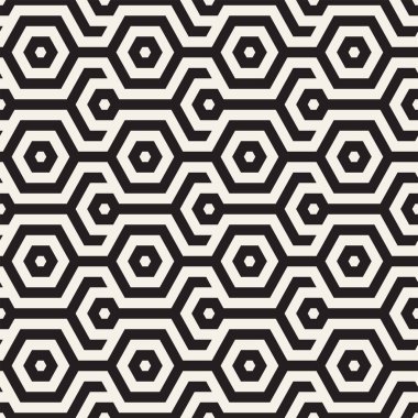 Vektörsüz çizgili desen. Monokrom sarmallı modern stil dokusu. Geometrik altıgen ızgara tekrarlanıyor. Basit kafes grafik tasarımı.