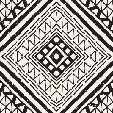Dikişsiz desen etnik ve kabile. Elle çizilmiş süs şeritler. Siyah ve beyaz, tekstil baskı. Vektör geometrik arka plan.