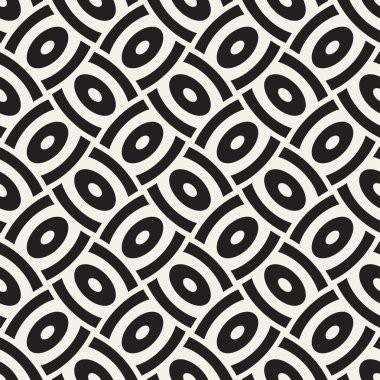 Vektör eğri şekiller kılavuzu olan geometrik seamless modeli. Soyut tek renkli kafes doku yuvarlanır. Modern yinelenen Tekstil arka plan tasarımı