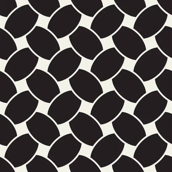 Vector Geometric Seamless Pattern Curved Shapes Grid Abstract Monochrome Rounded — Stock Vector