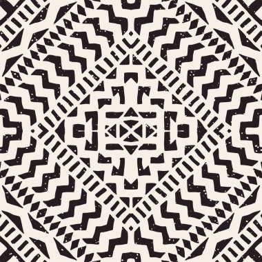 Dikişsiz desen etnik ve kabile. Elle çizilmiş süs şeritler. Siyah ve beyaz, tekstil baskı. Vektör geometrik arka plan.