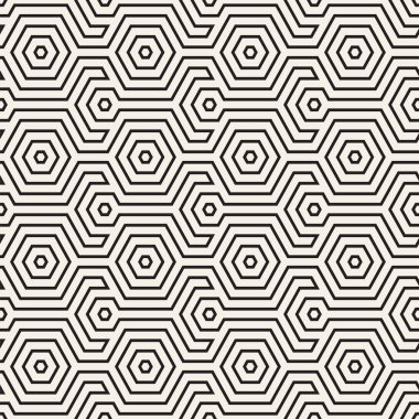 Vektörsüz çizgili desen. Monokrom sarmallı modern stil dokusu. Geometrik altıgen ızgara tekrarlanıyor. Basit kafes grafik tasarımı.