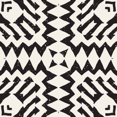 Dikişsiz desen etnik ve kabile. Elle çizilmiş süs şeritler. Siyah ve beyaz, tekstil baskı. Vektör geometrik arka plan.