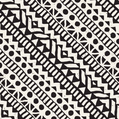 Dikişsiz desen etnik ve kabile. Elle çizilmiş süs şeritler. Siyah ve beyaz, tekstil baskı. Vektör geometrik arka plan.