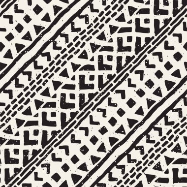 Dikişsiz desen etnik ve kabile. Elle çizilmiş süs şeritler. Siyah ve beyaz, tekstil baskı. Vektör geometrik arka plan.