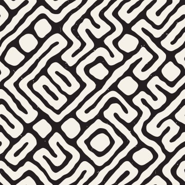 Labirent çizgileri ile Seamless modeli. Tek renkli arka plan aşınmış. Vektör el çekilmiş labyrinth.