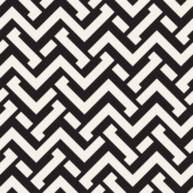 Satırları labirent kafes titreşim. Etnik tek renkli doku. Vektör sorunsuz siyah-beyaz desen