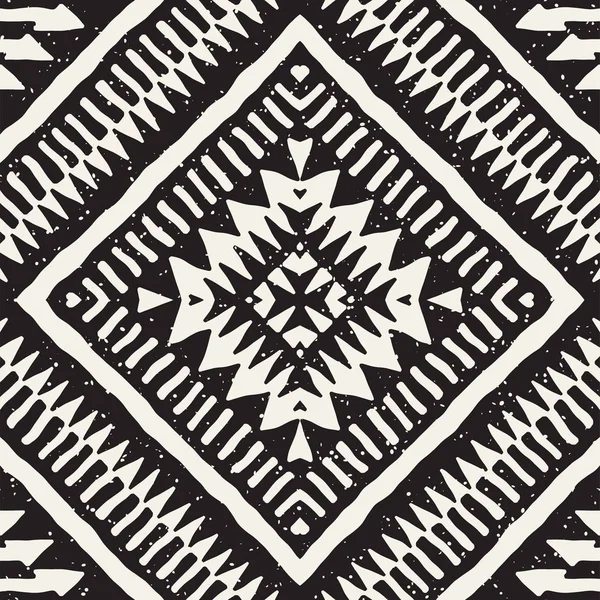 Seamless ethnic and tribal pattern. Hand drawn ornamental stripes. Black and white print. Vector geometric background. — Stock Vector