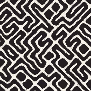 Labirent çizgileri ile Seamless modeli. Tek renkli arka plan. Vektör el çekilmiş labyrinth.