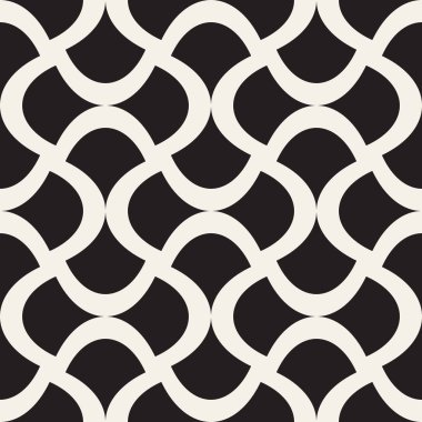 Vektör eğri şekiller kılavuzu olan geometrik seamless modeli. Soyut tek renkli kafes doku yuvarlanır. Modern Tekstil arka plan tasarımı