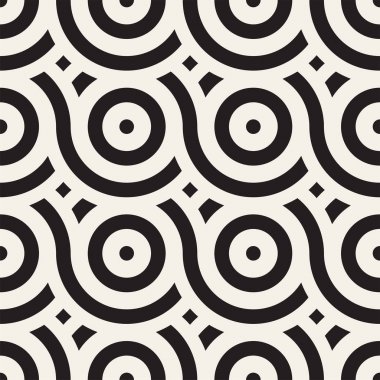 Vektör sorunsuz yuvarlak hatları doku. Modern geometrik dairesel şekil arka plan. Tek renkli yinelenen desen.