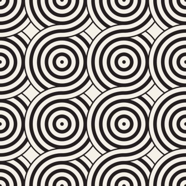 Vektör sorunsuz yuvarlak hatları doku. Modern geometrik dairesel şekil arka plan. Tek renkli yinelenen desen.