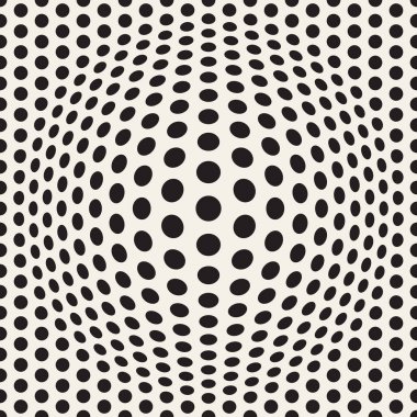 Yarı ton davul gibi şişmiş etkisi optik yanılsama. Geometrik arka plan tasarlamak. Vektör Dikişsiz siyah-beyaz desen.
