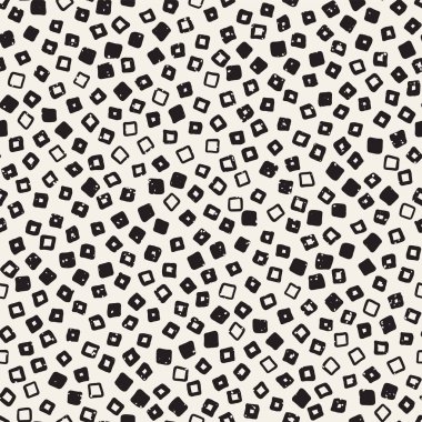 El çekilmiş siyah beyaz mürekkep soyut seamless modeli. Vektör şık grunge doku. Tek renkli geometrik dağınık şekiller