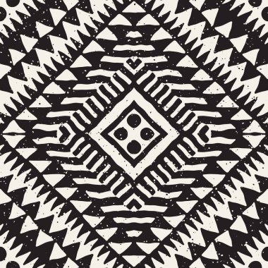 Dikişsiz desen etnik ve kabile. Elle çizilmiş süs şeritler. Siyah beyaz yazdırma. Vektör geometrik arka plan.