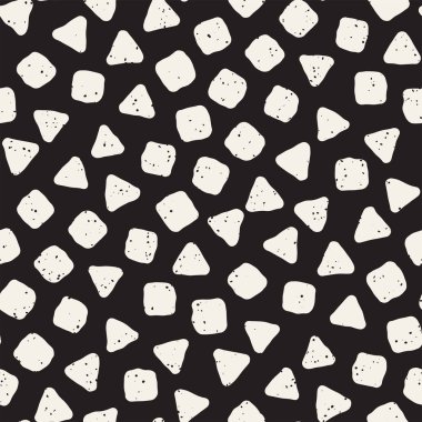 El çekilmiş siyah beyaz mürekkep soyut seamless modeli. Vektör şık grunge doku. Tek renkli geometrik dağınık şekiller