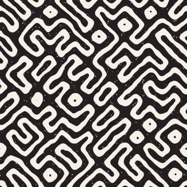 Labirent çizgileri ile Seamless modeli. Tek renkli arka plan. Vektör el çekilmiş labyrinth.