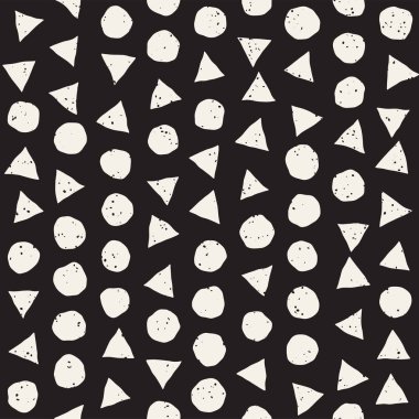 El çekilmiş siyah beyaz mürekkep soyut seamless modeli. Vektör şık grunge doku. Tek renkli geometrik dağınık şekiller