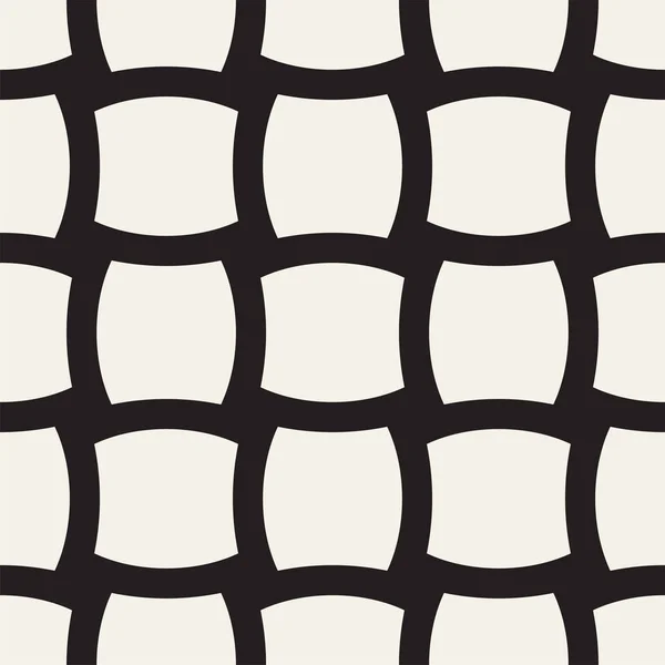 Modèle vectoriel géométrique sans couture avec grille de formes incurvées. Texture réseau arrondie monochrome abstraite. Design de fond textile moderne — Image vectorielle