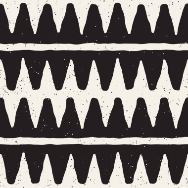 El çekilmiş soyut seamless modeli siyah beyaz. Retro serbest çentikli çizgiler doku.