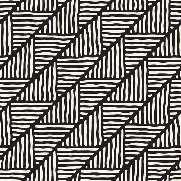 Patrón de líneas geométricas de garabatos sin costuras en blanco y negro. Textura retro dibujada a mano abstracta . — Vector de stock