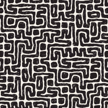 Labirent çizgileri ile Seamless modeli. Tek renkli arka plan. Vektör el çekilmiş labyrinth.