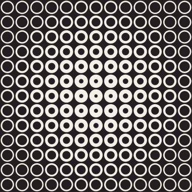 Yarı ton daireler vektör seamless modeli. Soyut geometrik doku yüzüklerin boyutu geçiş ile. Degrade geçiş etkisi arka plan,