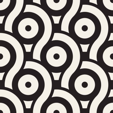 Vektör sorunsuz yuvarlak hatları doku. Modern geometrik dairesel şekil arka plan. Tek renkli yinelenen desen.