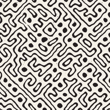 Labirent çizgileri ile Seamless modeli. Tek renkli arka plan. Vektör el çekilmiş labyrinth.
