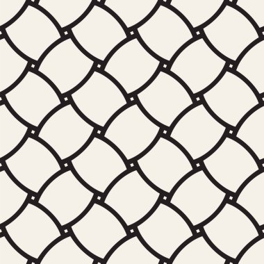 Vektör eğri şekiller kılavuzu olan geometrik seamless modeli. Soyut tek renkli kafes doku yuvarlanır. Modern Tekstil arka plan tasarımı