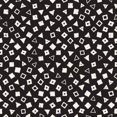 El çekilmiş siyah beyaz mürekkep soyut seamless modeli. Vektör şık grunge doku. Tek renkli geometrik dağınık şekiller