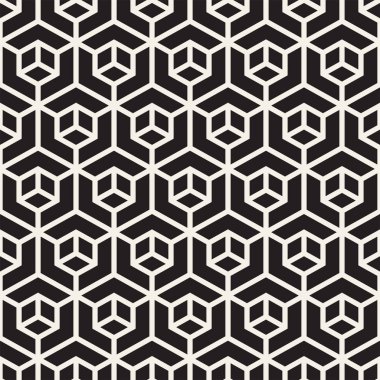 Vektörsüz çizgili desen. Monokrom sarmallı modern stil dokusu. Geometrik altıgen ızgara tekrarlanıyor. Basit kafes tasarımı.