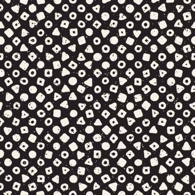 El çekilmiş siyah beyaz mürekkep soyut seamless modeli. Vektör şık grunge doku. Tek renkli geometrik dağınık şekiller