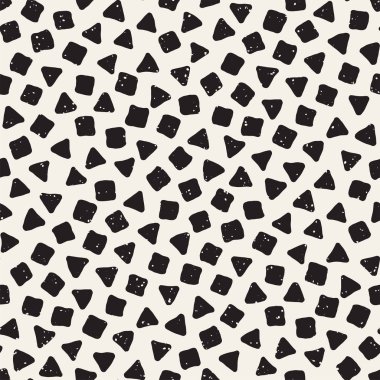 El çekilmiş siyah beyaz mürekkep soyut seamless modeli. Vektör şık grunge doku. Tek renkli geometrik dağınık şekiller