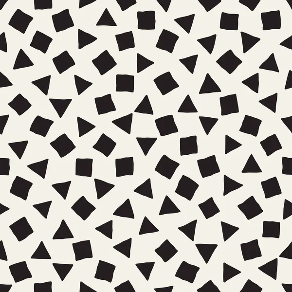 手描き下ろしモノクロ インク抽象的なシームレス パターン。ベクトル スタイリッシュなグランジ テクスチャ。白黒の幾何学的な散乱図形 — ストックベクタ