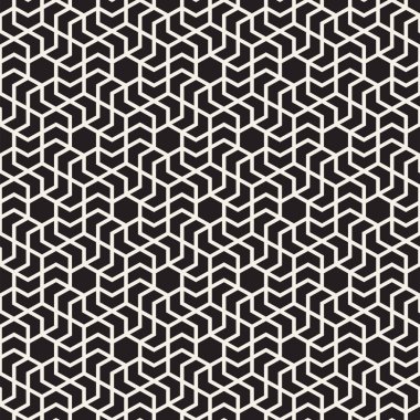 Vektörsüz çizgili desen. Monokrom sarmallı modern stil dokusu. Geometrik altıgen ızgara tekrarlanıyor. Basit kafes tasarımı.