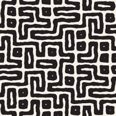 Labirent çizgileri ile Seamless modeli. Tek renkli arka plan. Vektör el çekilmiş labyrinth.