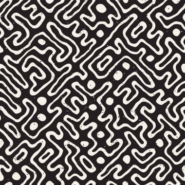 Labirent çizgileri ile Seamless modeli. Tek renkli arka plan. Vektör el çekilmiş labyrinth.