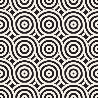 Vektör sorunsuz yuvarlak hatları doku. Modern geometrik dairesel şekil arka plan. Tek renkli yinelenen desen.