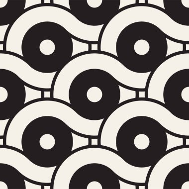 Vektör sorunsuz yuvarlak hatları doku. Modern geometrik dairesel şekil arka plan. Tek renkli yinelenen desen.