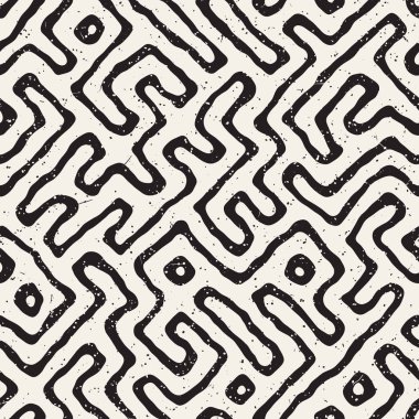 Labirent çizgileri ile Seamless modeli. Tek renkli arka plan. Vektör el çekilmiş labyrinth.