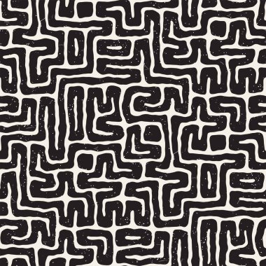 Labirent çizgileri ile Seamless modeli. Tek renkli arka plan. Vektör el çekilmiş labyrinth.