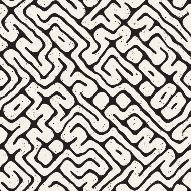 Labirent çizgileri ile Seamless modeli. Tek renkli arka plan. Vektör el çekilmiş labyrinth.