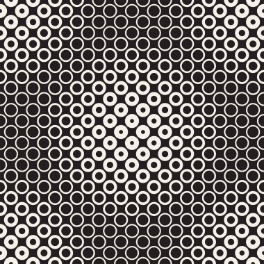 Yarı ton daireler vektör seamless modeli. Soyut geometrik doku yüzüklerin boyutu geçiş ile. Degrade geçiş etkisi arka plan,